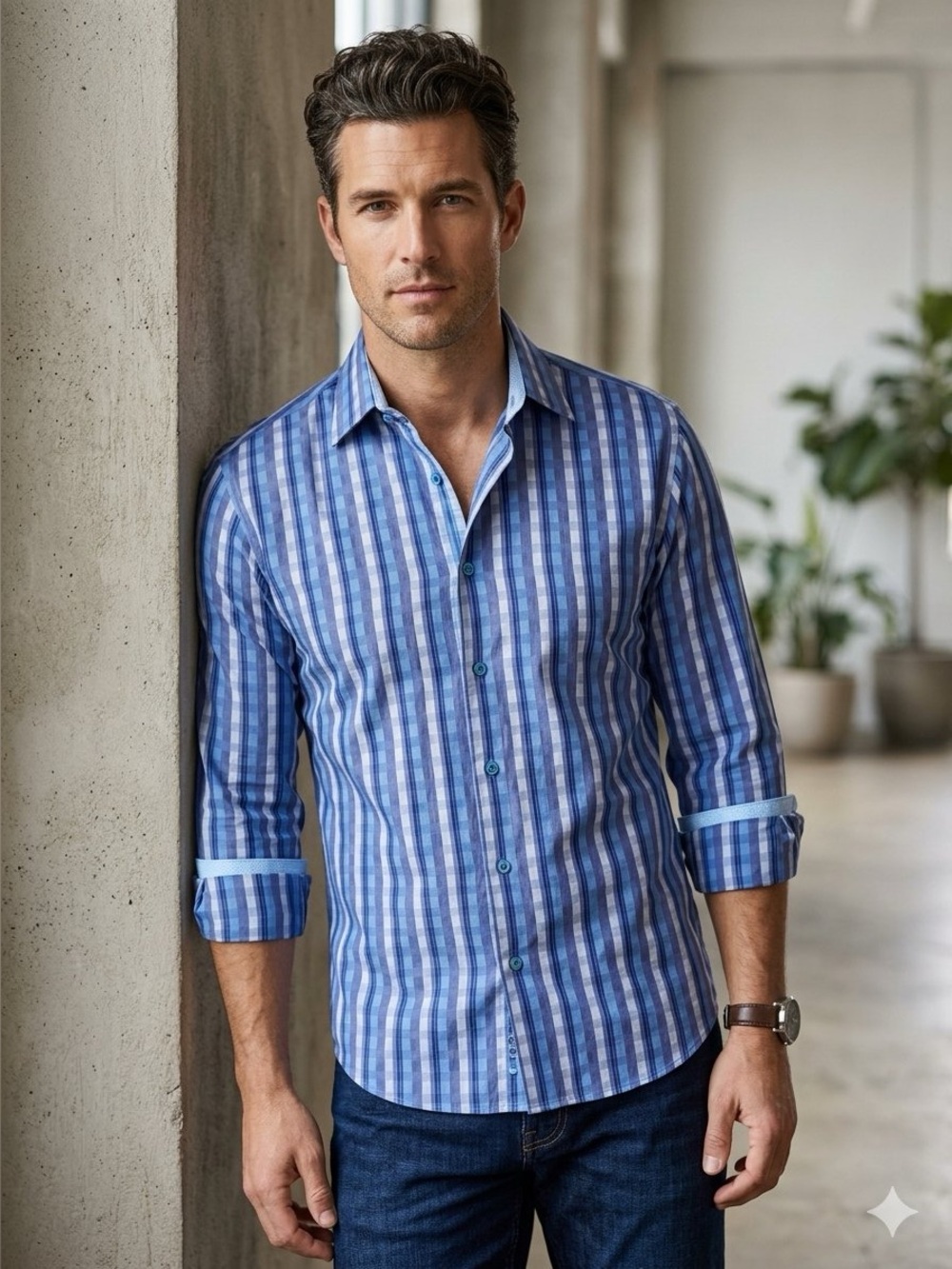 Modena • Blue Plaid Men’s Modern Fit Shirt